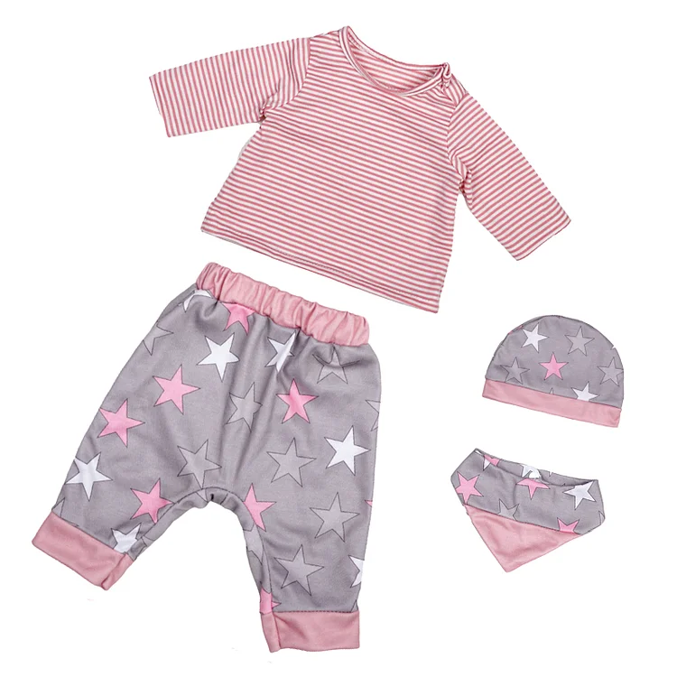  For 17"-22" Reborn Baby Girl Doll Pink Star Clothing 4-Pieces Set Accessories - Reborndollsshop®-Reborndollsshop®
