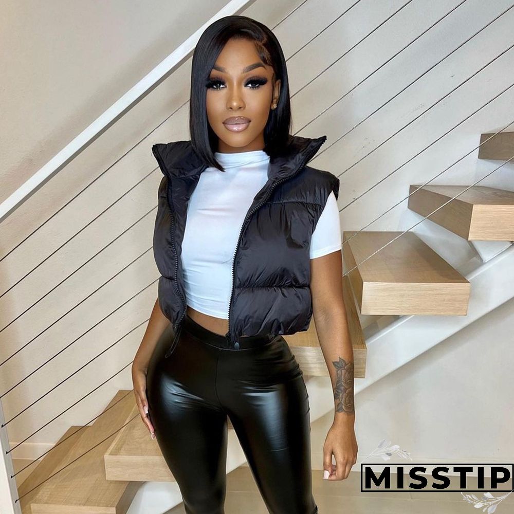 Zip Up Stand Collar Padded Puffy Vest Jackets