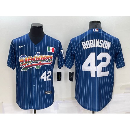 Men's Los Angeles Dodgers #42 Jackie Robinson Navy Mexico Rainbow Cool Base Stitched Baseball Jersey XJ03