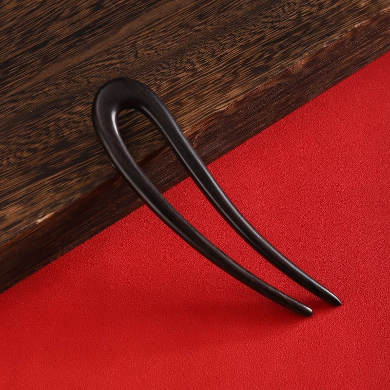 U-shaped Double Hairpin Handmade Sandalwood Hairpin Plate Headdress Simple Modern Wood Hairpin Chinese Clothing Antique Accessories Hairpin