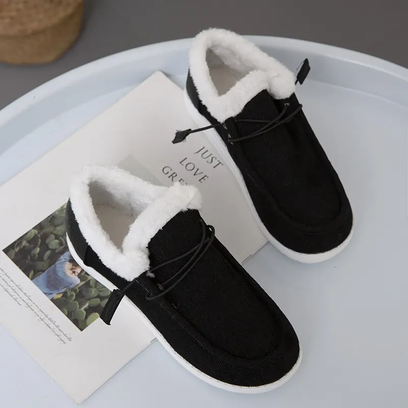 Breakj Breakj Women's Large Autumn And Winter New Thick Bottom Plus Velvet Thick Warm Cotton Shoes Casual Flat Cotton Shoes
