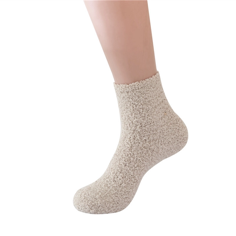 Women Slippers Socks Fluffy Plush Home Sleeping Socks Coral Fleece Socks Candy Color Mid-tube Socks