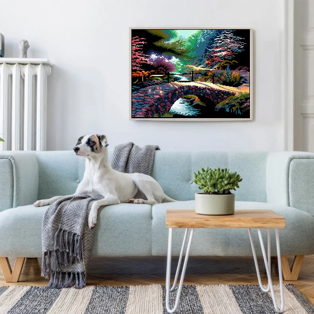 9CT Full Stamped Cross Stitch Bead Embroidery- Bridge(Canvas|54*43CM)