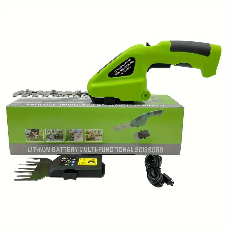 1pc effortlessly trim your lawn and shrubs with this 7 2v 2 in 1 electric handheld hedge trimmer pruning shears rechargeable lithium ion battery and charger included details 0