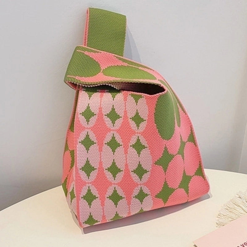 Women’s Medium Knit Letter Heart Shape Flower Cute Square Open Square Bag