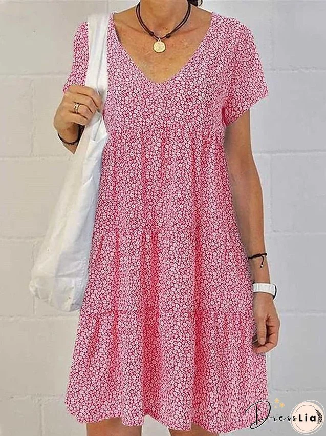 Casual Dress Floral Dress Print Dress Ditsy Floral Print V Neck Midi Dress Fashion Streetwear Outdoor Home Short Sleeve Loose Fit Black Pink Blue Summer Spring S M L XL XXL for Women