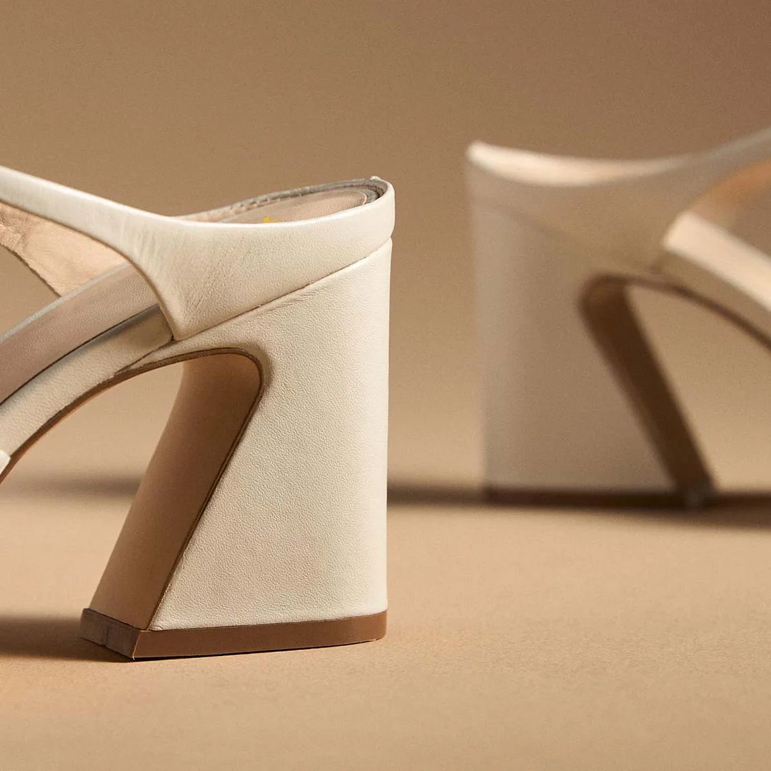 Vegan Leather Square Toe Block Heel Mary Janes in Off-White