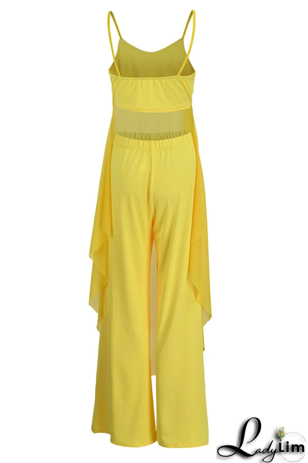 Tangerine Casual Solid Split Joint Asymmetrical Spaghetti Strap Sleeveless Two Pieces