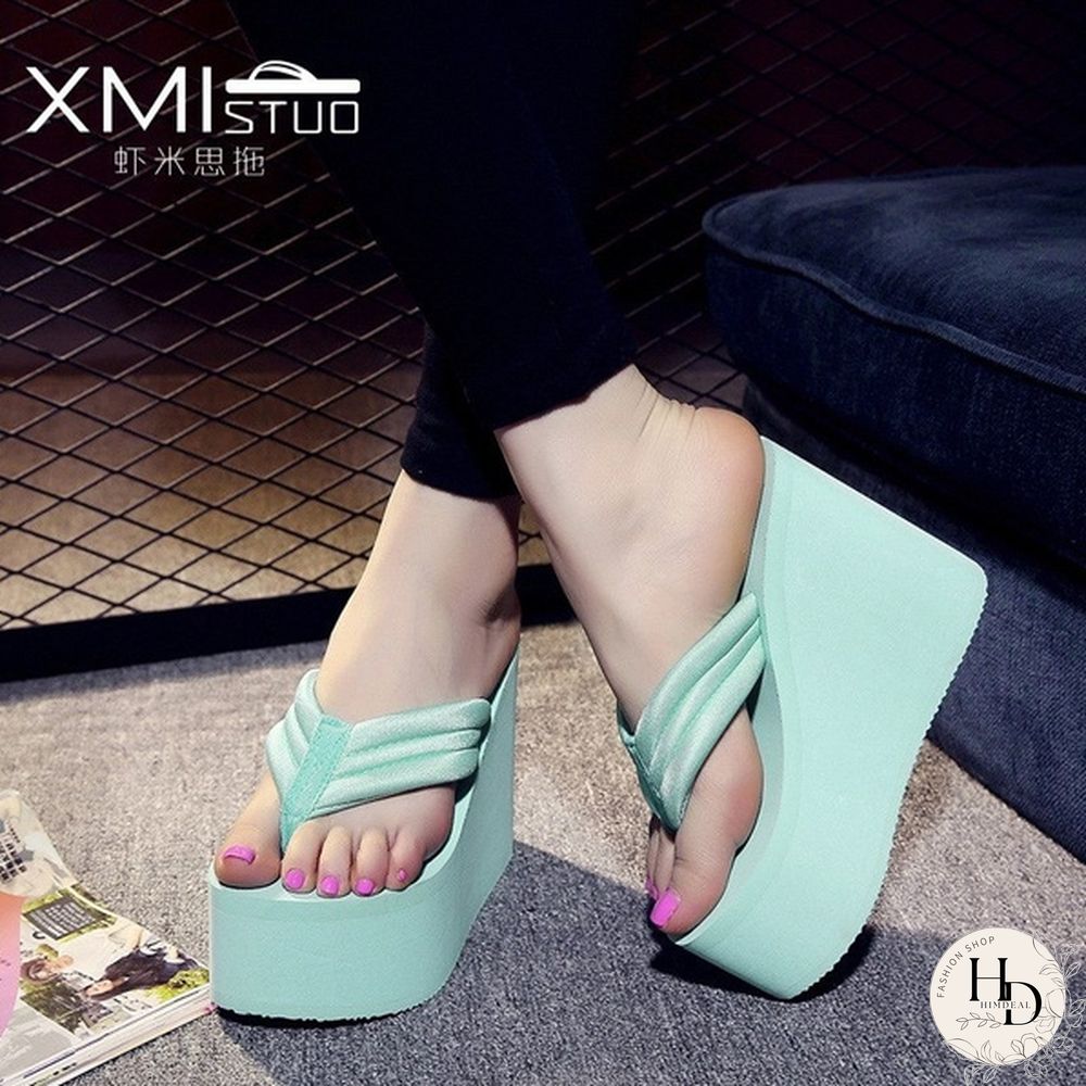 Women Summer Slipper Soild Wedge Platform Flip Flops High Heels Beach Sandals Ladies Thick High