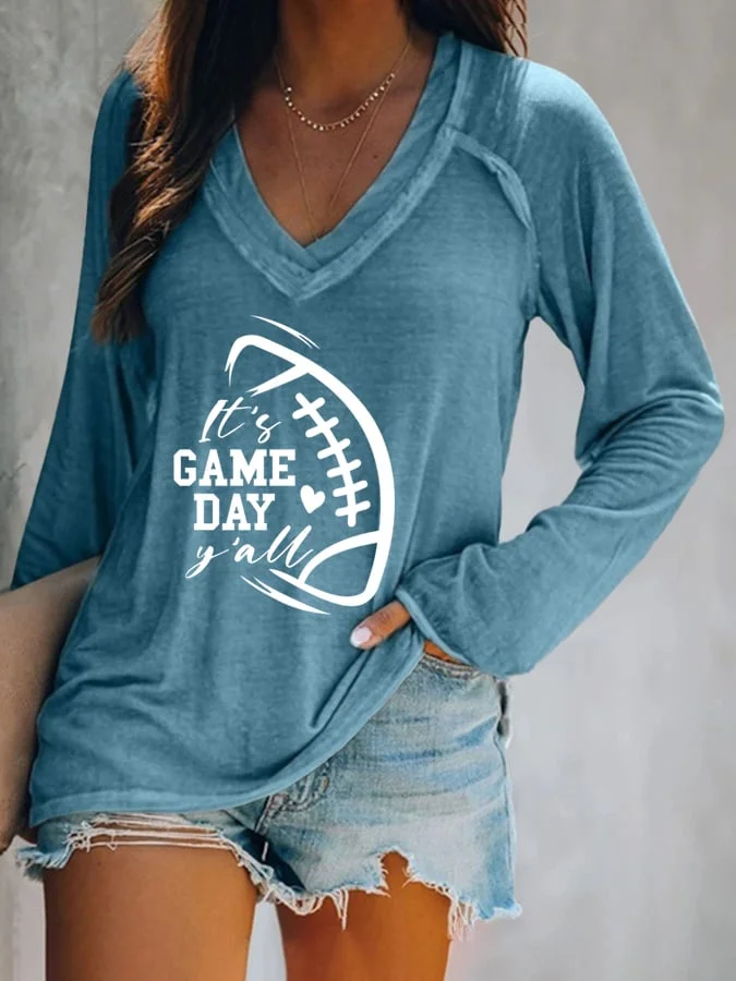 Women's It's Game Day Ya'll Football Print Casual T-Shirt