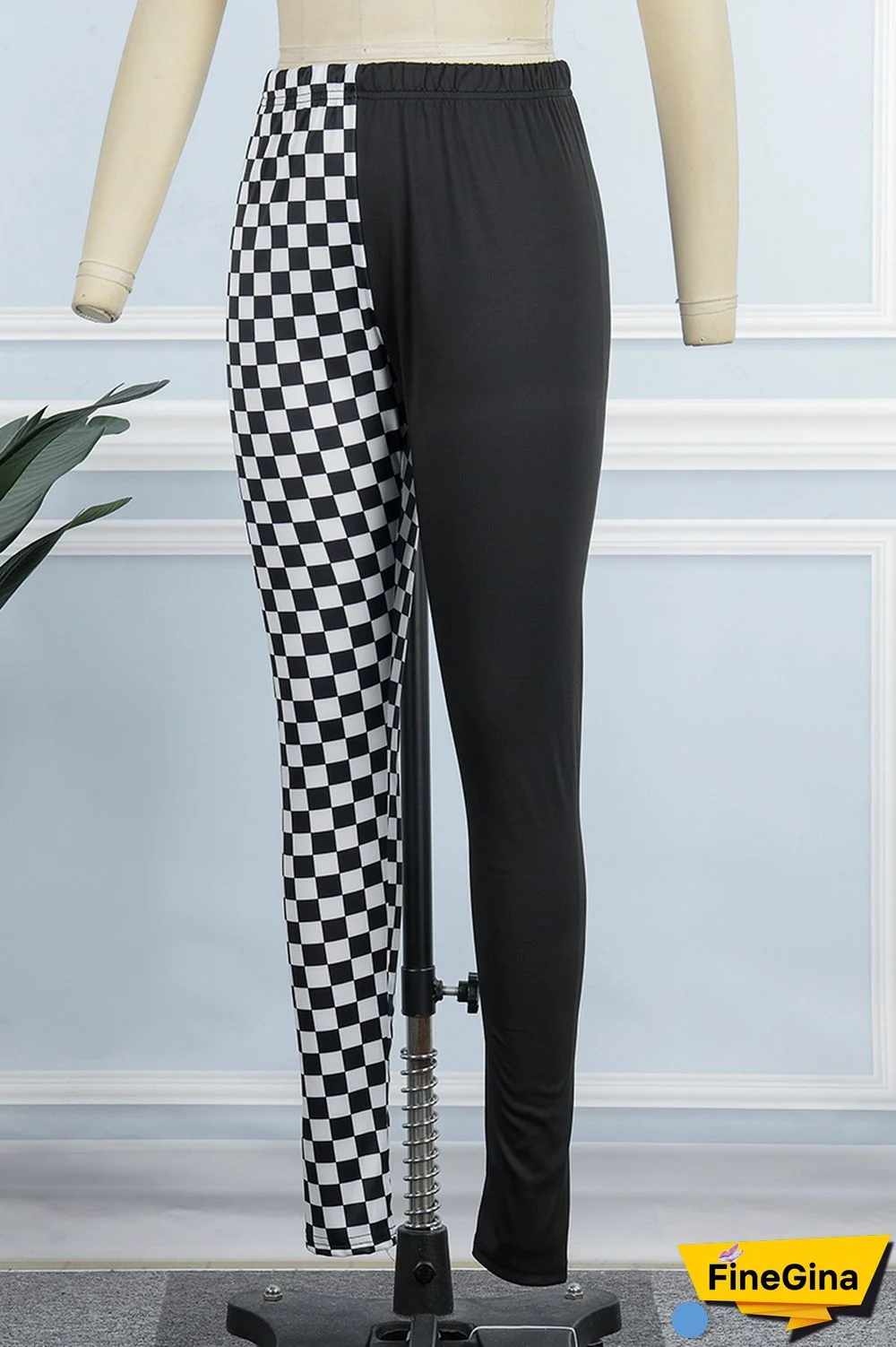 Black Casual Plaid Print Patchwork Regular High Waist Pencil Patchwork Trousers
