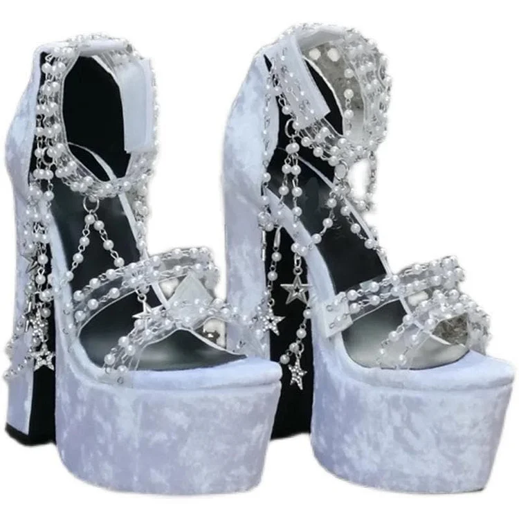 Trendy Hot Style White Pearl High Heels SP16231