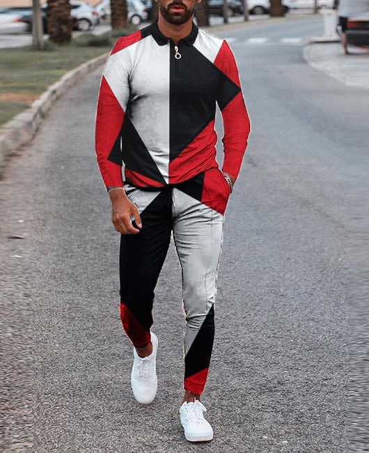 Fashion Color-block Pattern Shirt & Pants Set
