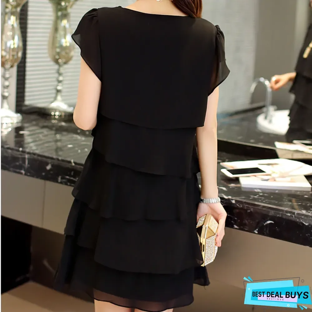 Women Chiffon Dress Plus Size Dresses Ladies Elegant Female Black Dresses