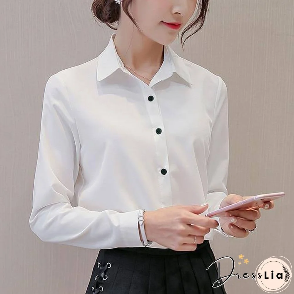 BIBOYAMALL White Blouse Women Chiffon Office Career Shirts Tops Fashion Casual Long Sleeve Blouses Femme Blusa