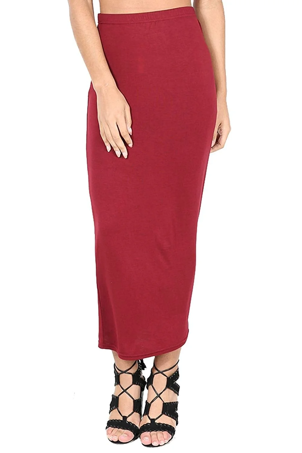 Womens Midi Skirt Bodycon Bandage Plain Stretch Wiggle Pencil Tube