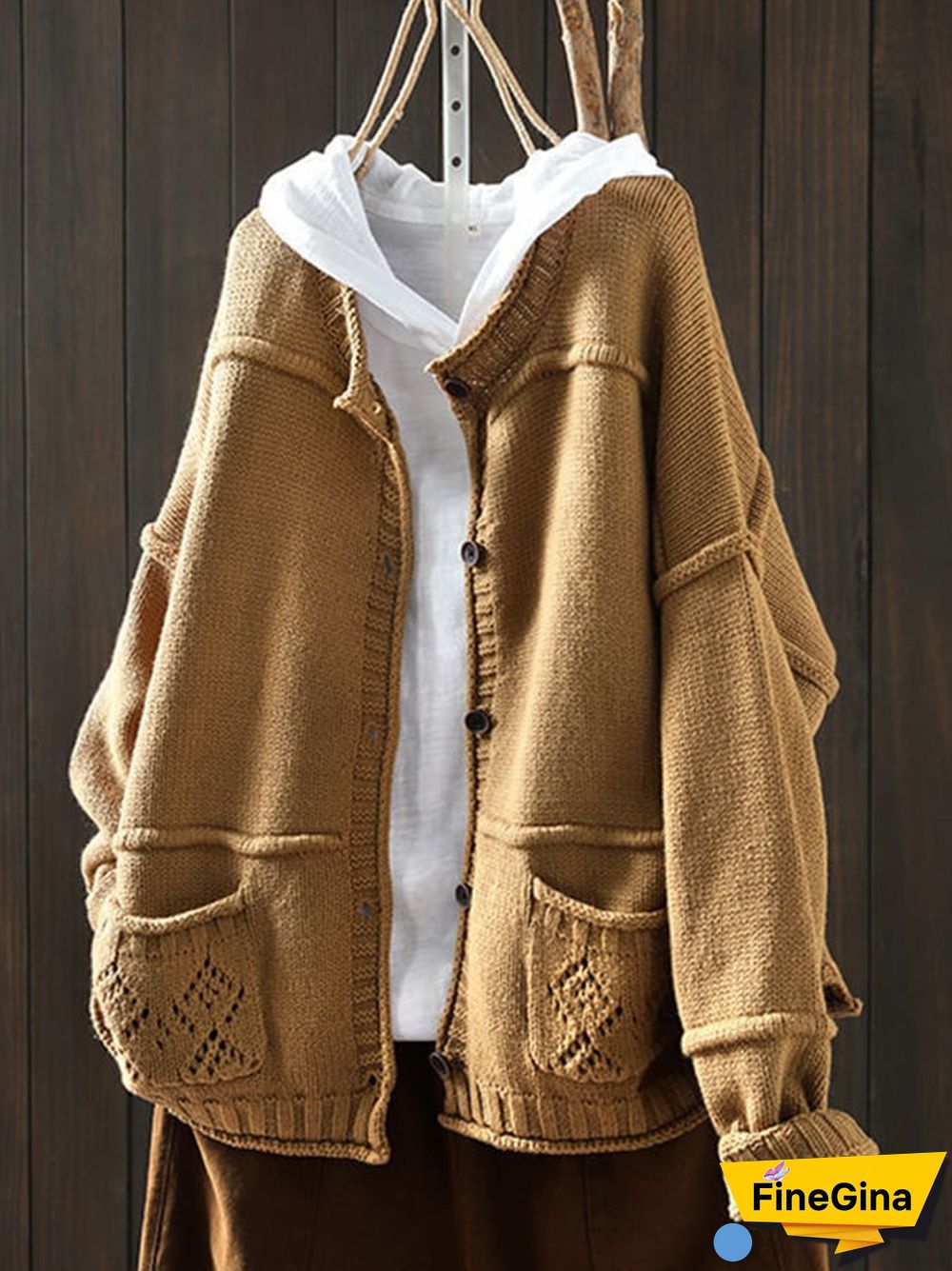 Women's Literary Vintage Old Splicing Button Sweater Coat