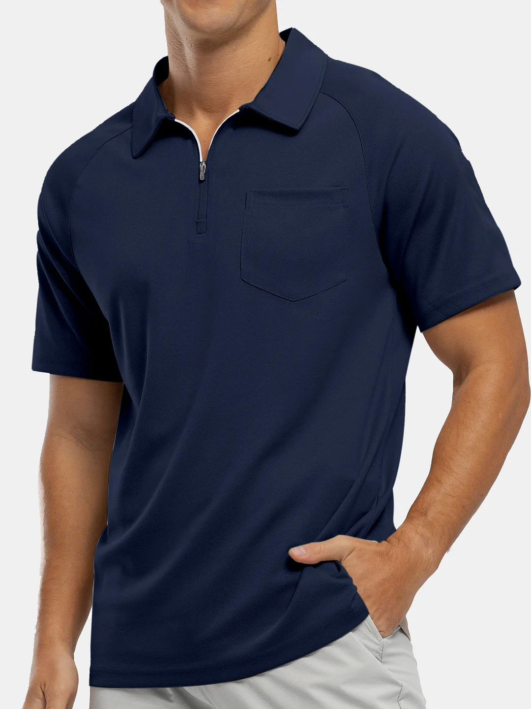 Men's Everyday Casual Raglan Sleeve Zipper Short Sleeve POLO Shirt
