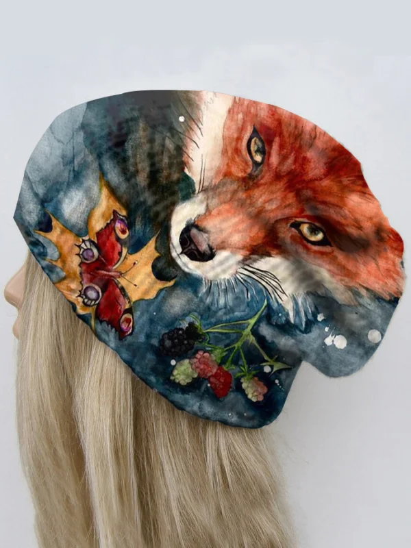 Retro fox casual printc warm hat cap