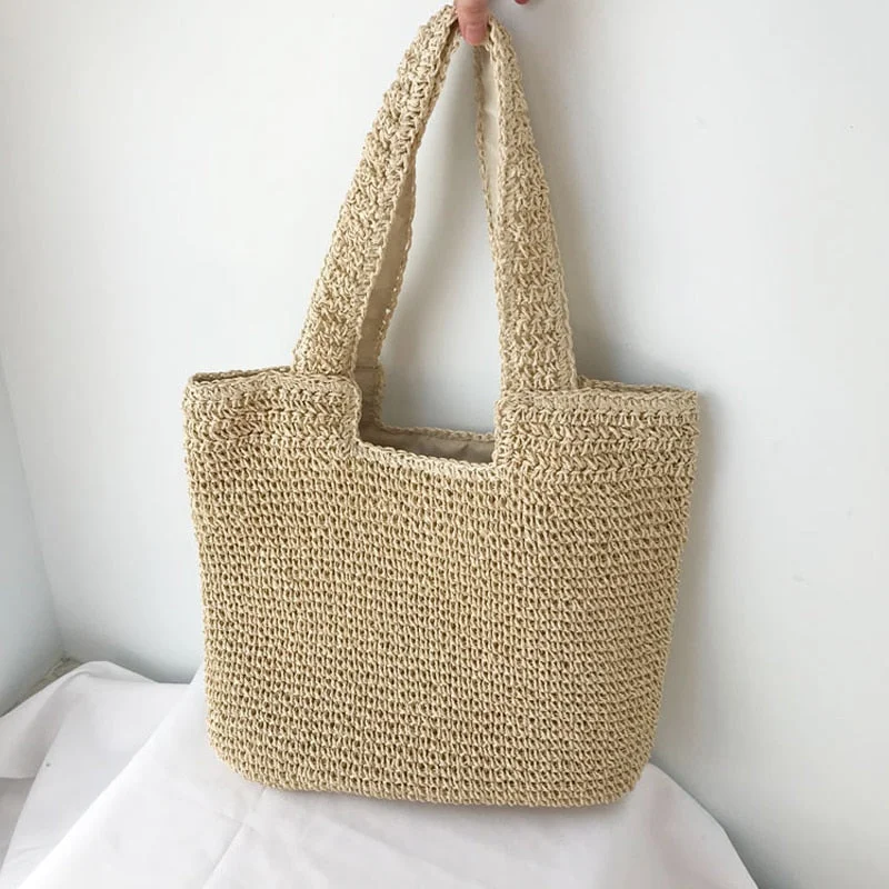 casual straw women shoulder bags rattan handbags wicker woven summer beach bag lady large capacity tote female bali purses 2021