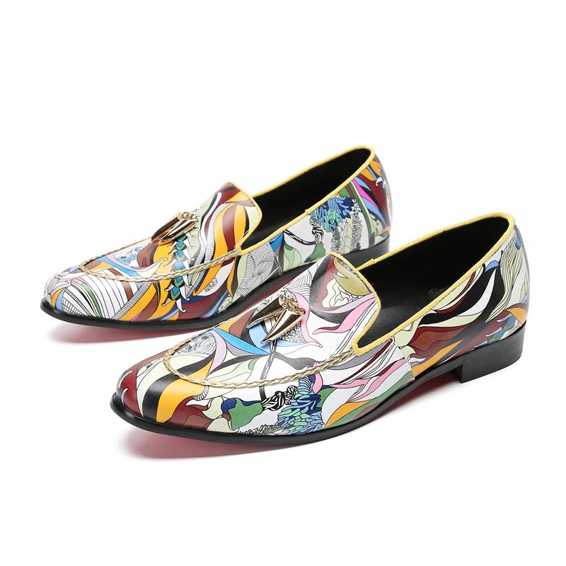 VCSHOES Round Toe Print Loafers Shoes Social Large Size Performance Casual Shoes Original Real Leather Male Flats Shoes