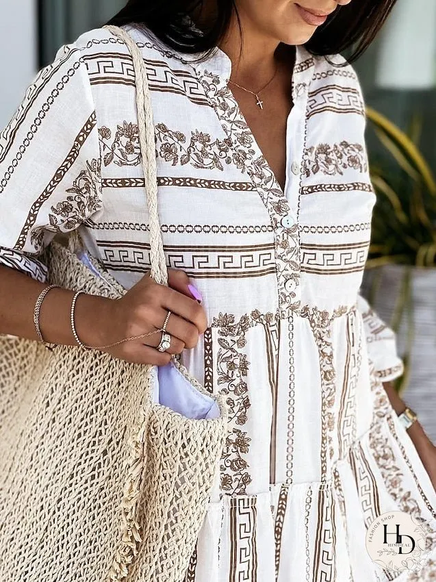 Casual Dress Midi Dress Blue Brown Green 3/4 Length Sleeve Striped Summer Spring Spring, Fall, Winter, Summer Casual Loose Fit S M L XL XXL XXXL for Women