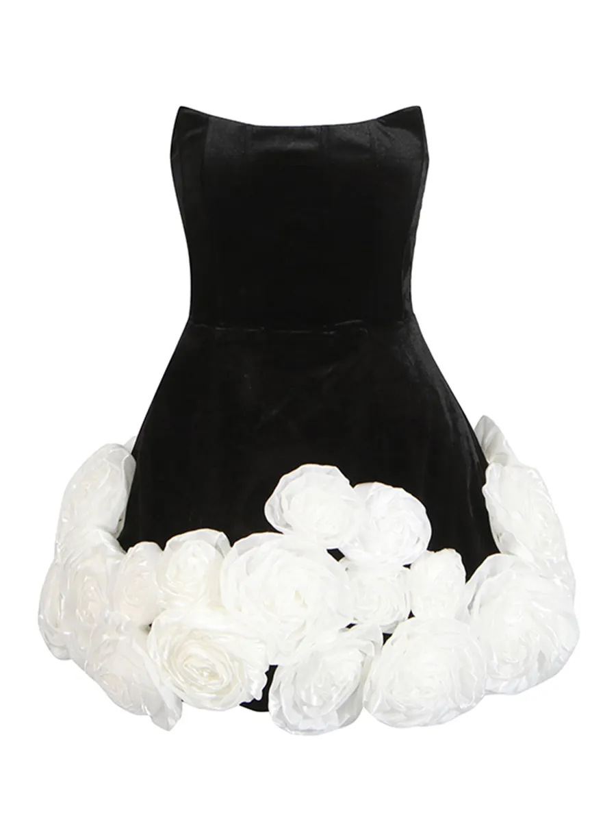 Brownm New Dress In Spring 2025 Princess Style Elegant Fresh Sweet Breast Three-Dimensional Flower Dress Skirt
