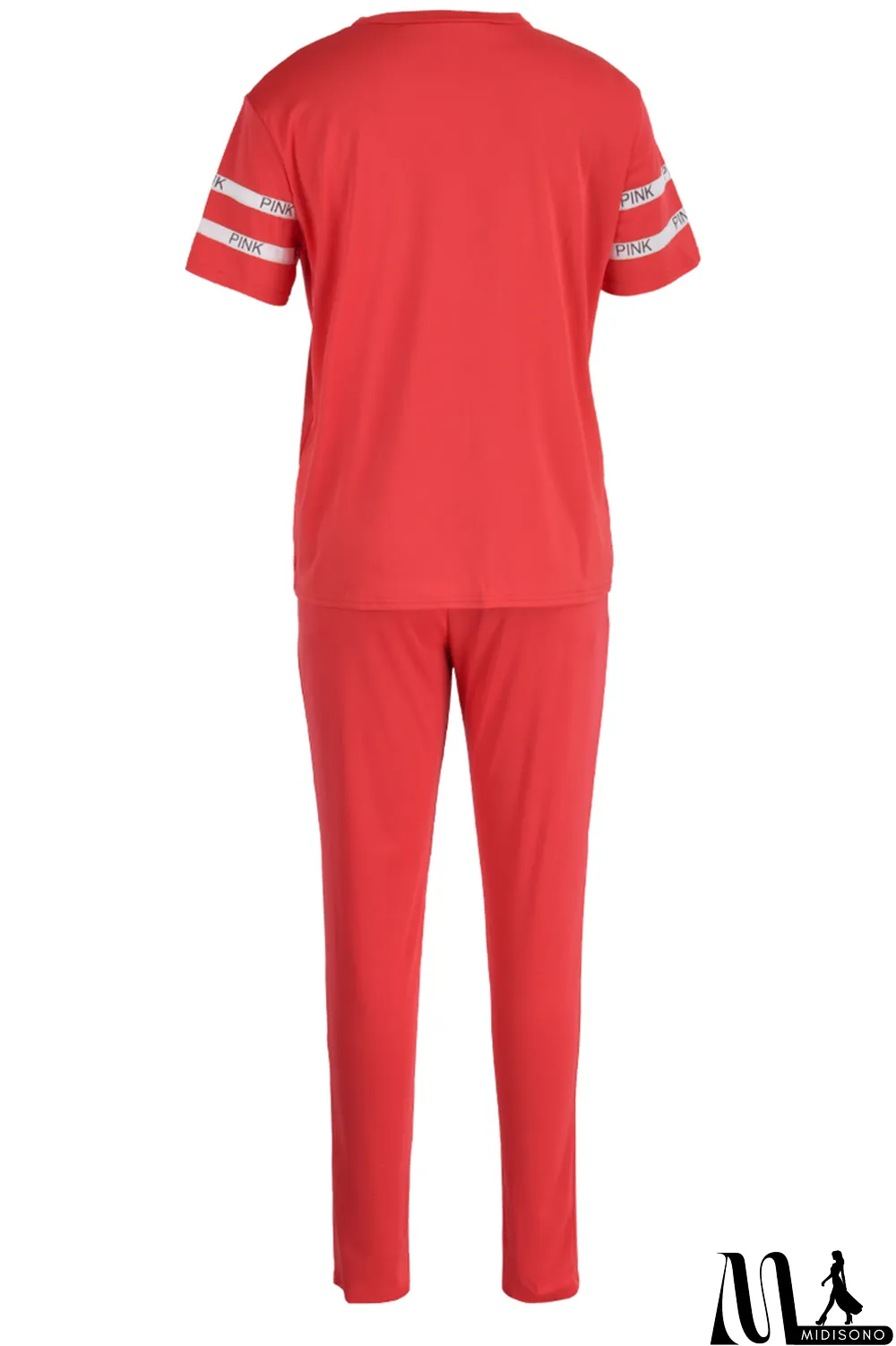 MidiSono - Green Casual Patchwork Letter O Neck Short Sleeve Two Pieces