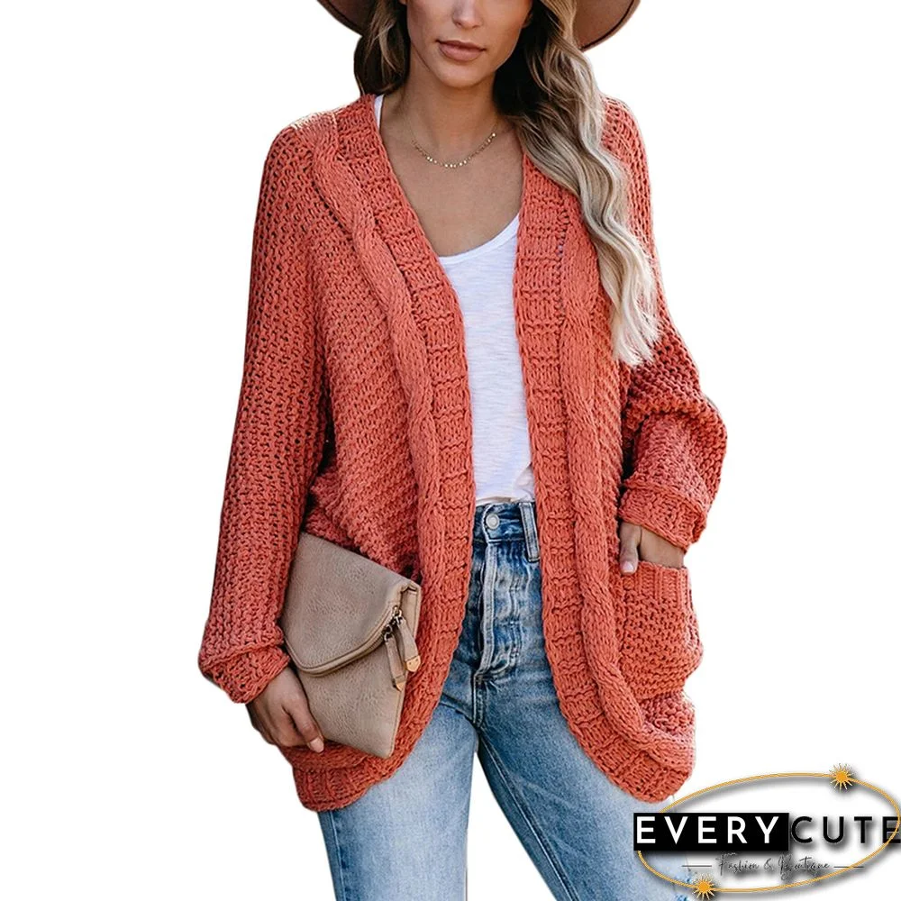 Orange Chunky Wide Open Front Knit Cardigan