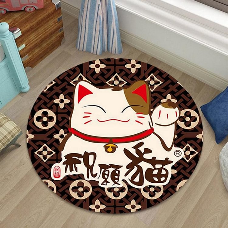 Round Carpet Floor Mat Cartoon Animal Letter Print 60X60CM - Modakawa Modakawa