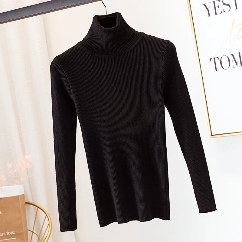 2020 Autumn Winter Thick Sweater Women Knitted Ribbed Pullover Sweater Long Sleeve Turtleneck Slim Jumper Soft Warm Pull Femme