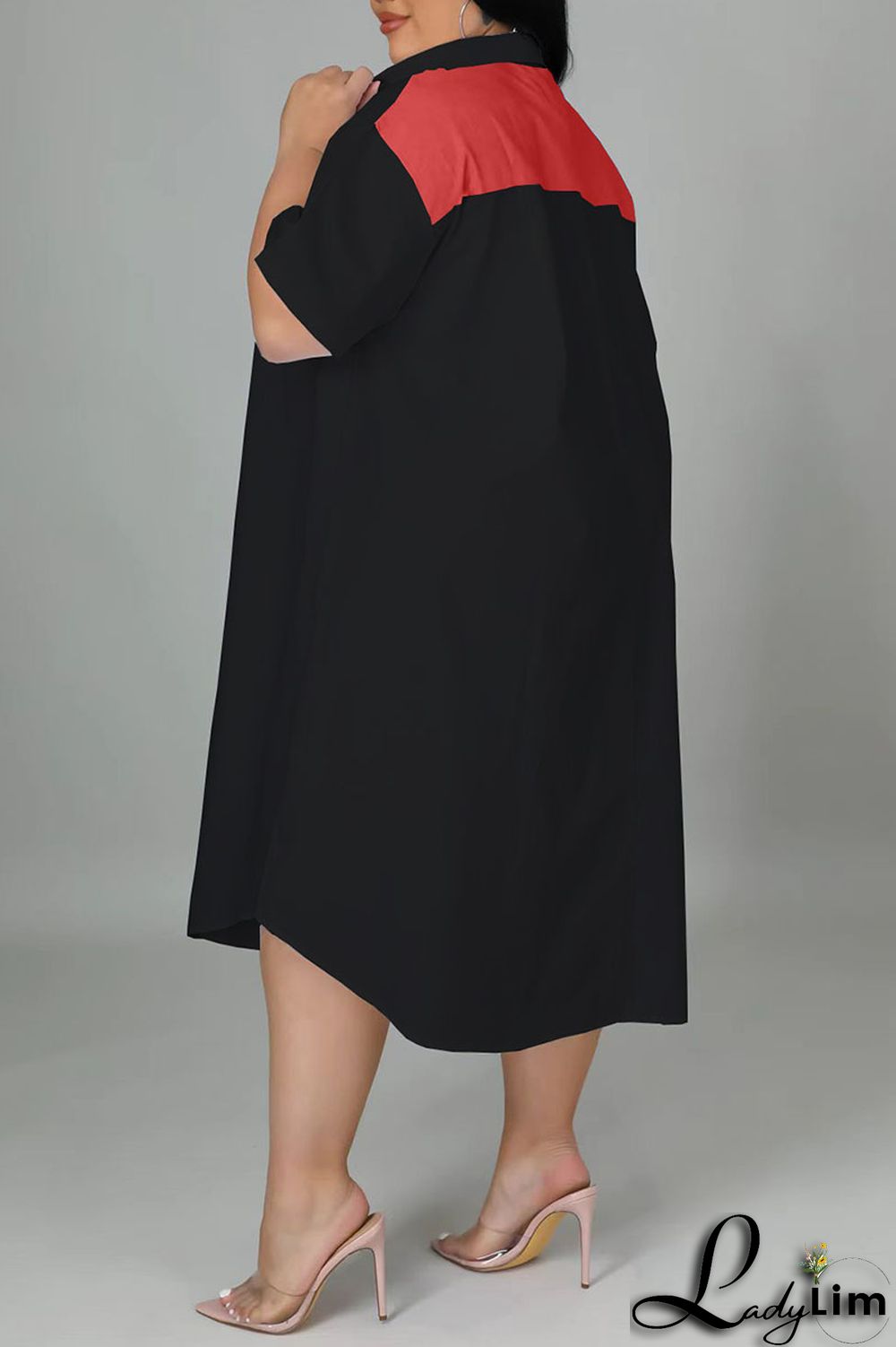 Light Blue Casual Solid Patchwork Zipper Collar Straight Plus Size Dresses