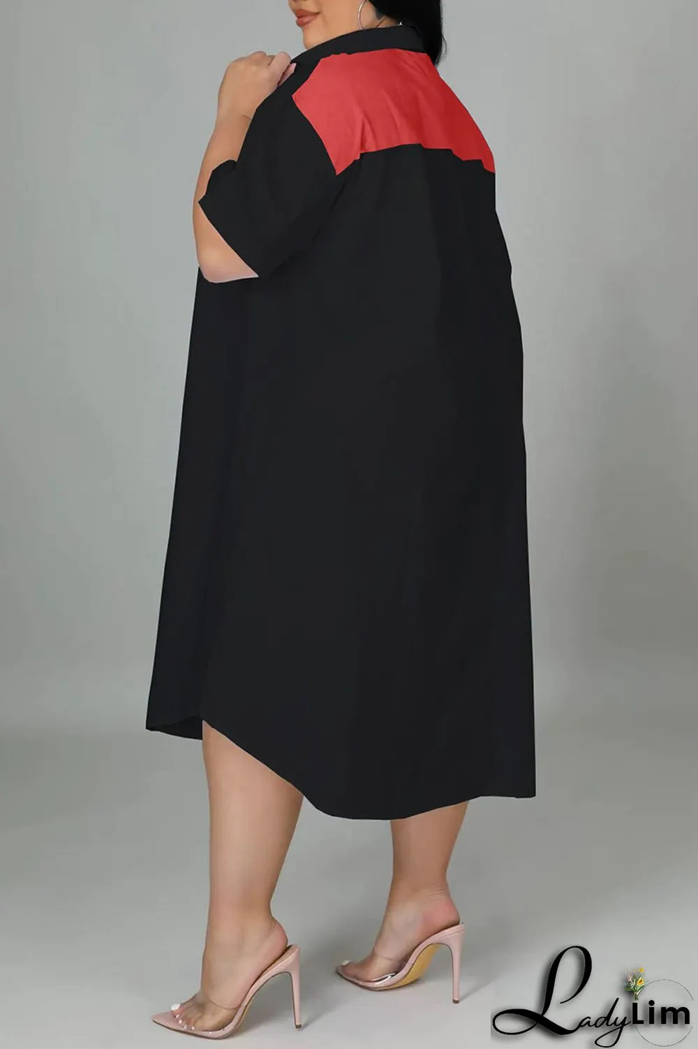 Light Blue Casual Solid Patchwork Zipper Collar Straight Plus Size Dresses