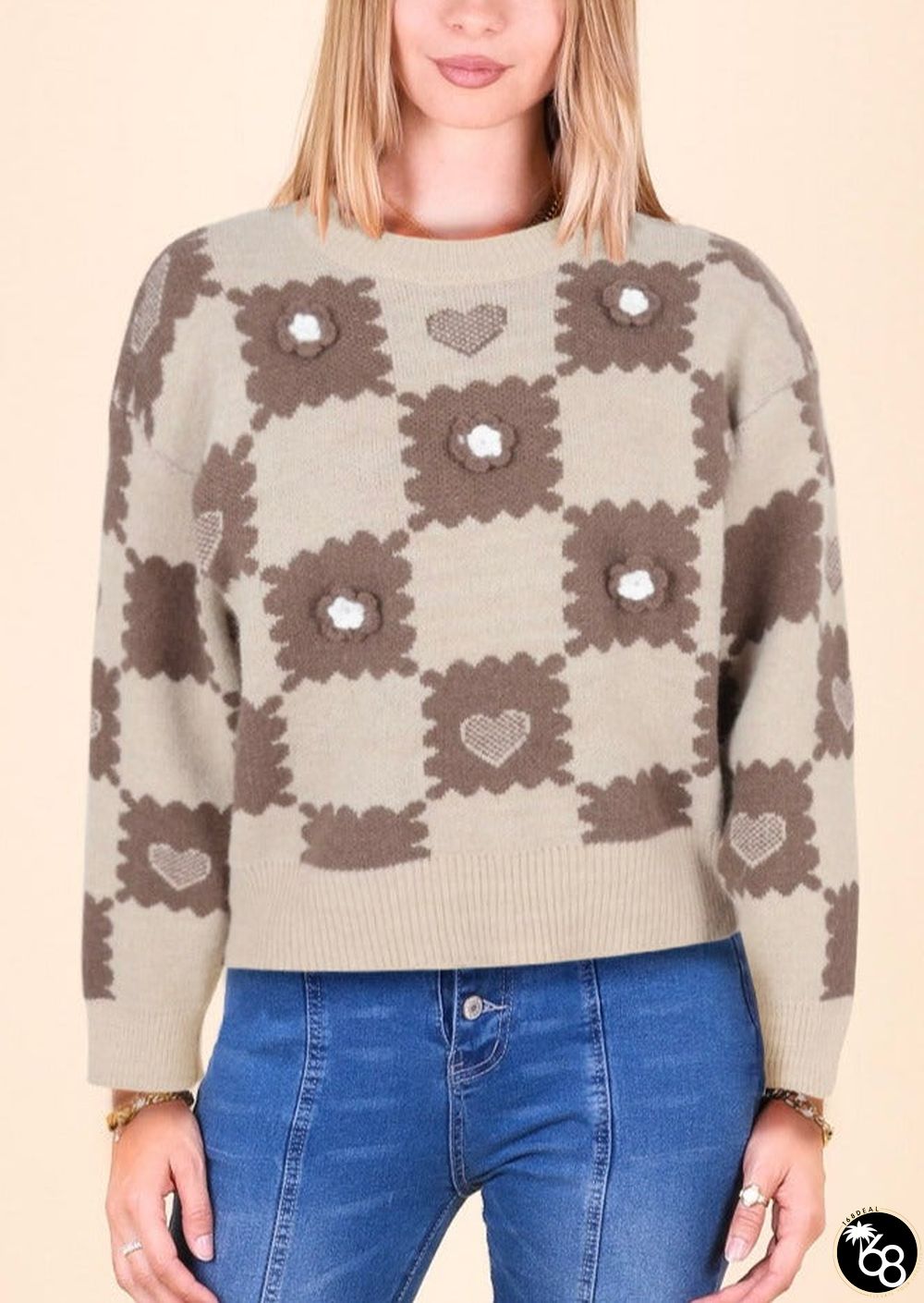 Checkered Printed Crewneck Sweater | 168DEAL