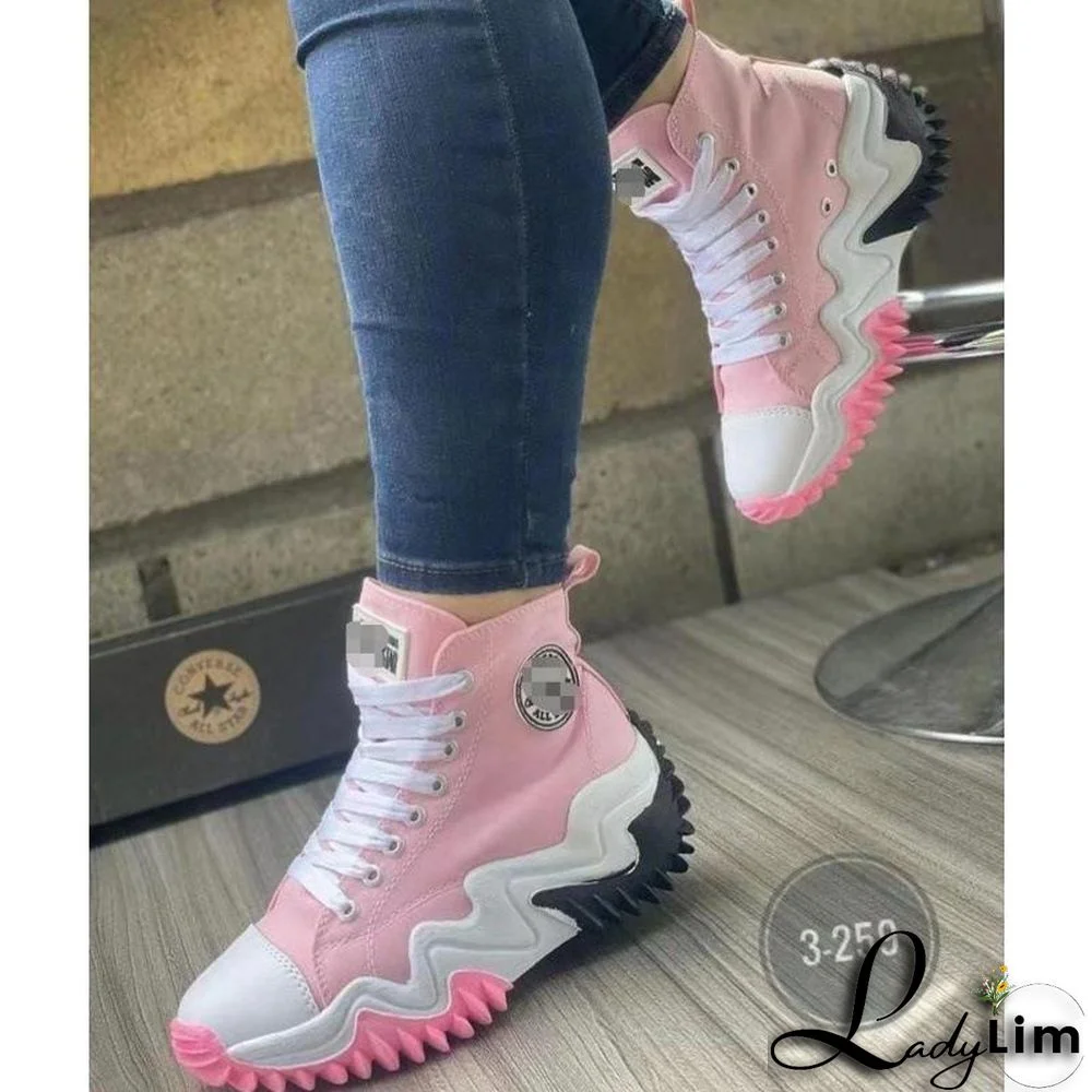 Platform High Canvas Shoes Women Summer Stylish 43 Plus Size Breathable Fashion Lace Up Casual Shoes