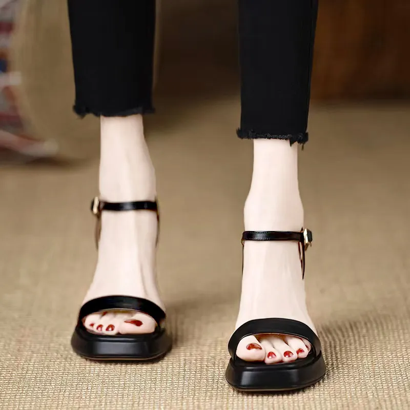 Breakj Breakj Summer Thick-Soled Women's Shoes With Fashion Square High Heels Coarse Heel Waterproof Table Barbie Powder Sandals 9Cm