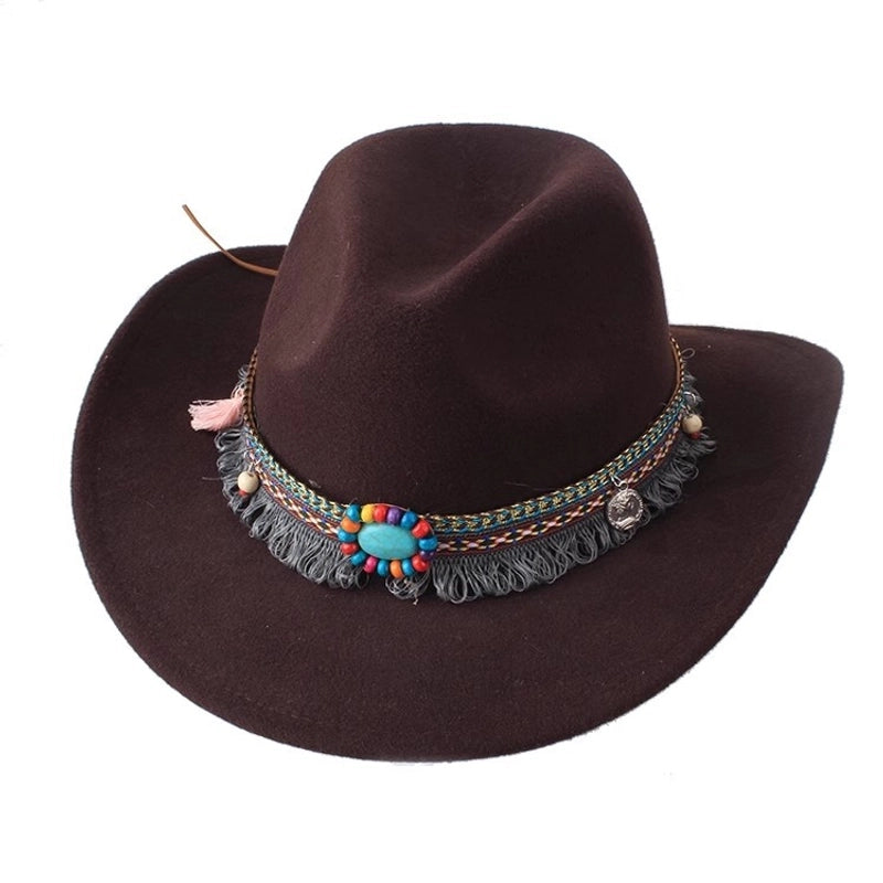 Spring And Summer Style Woolen Cloth Cowboy Hat Men And Women Couples Ethnic Style Roll-up Hat Sunshade Hat Jazz Hat