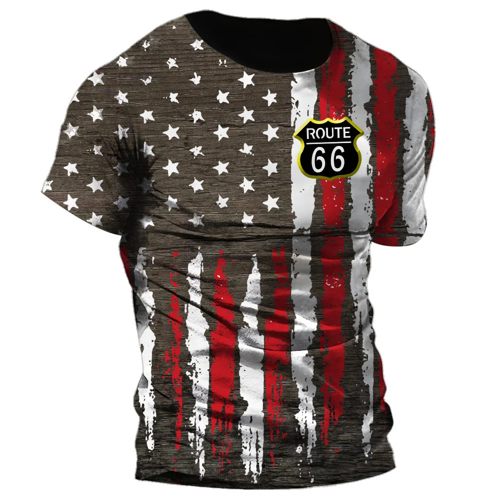 Men'S Route 66 American Flag Print T Shirt