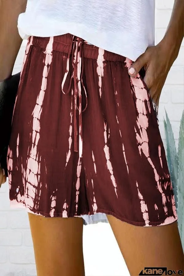 Tie Dye Drawstring Casual Loose Shorts