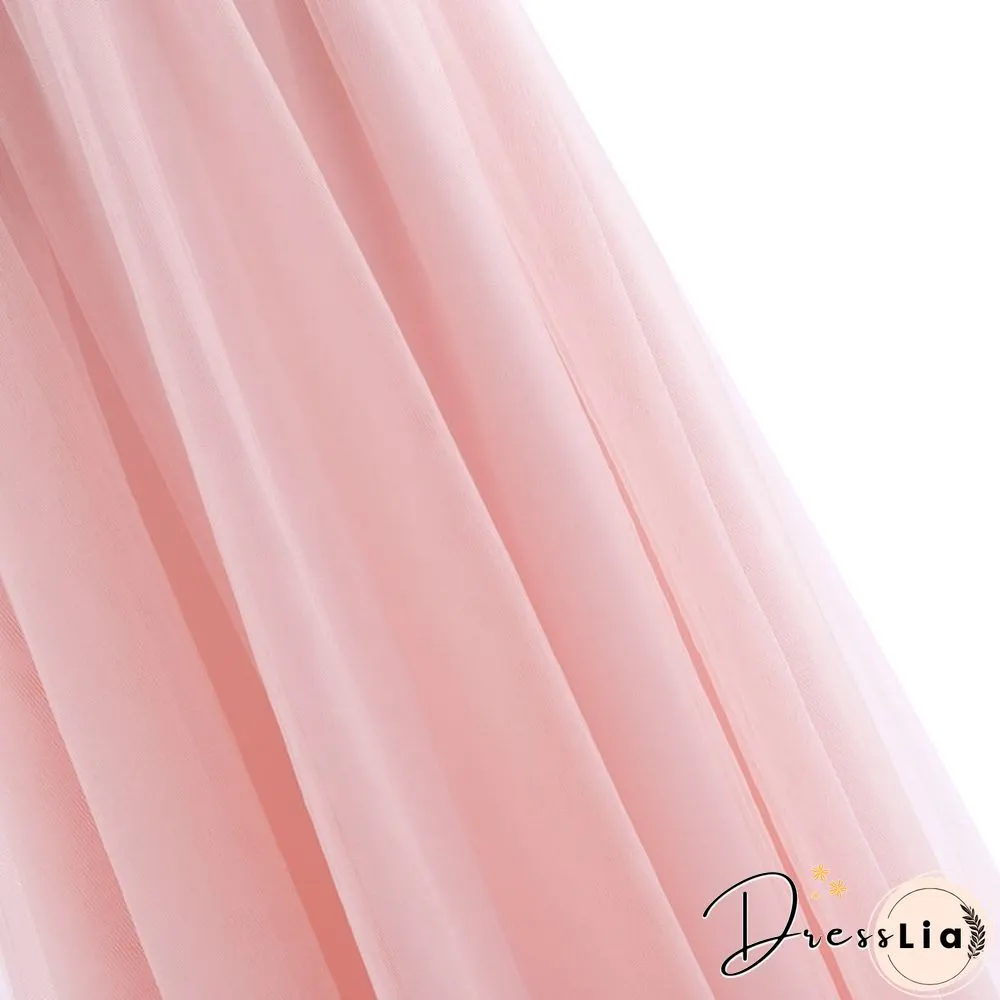 Girls Cutout Back Mesh Splice Sleeveless Flower Girl Junior Bridesmaid Dress Dance Party