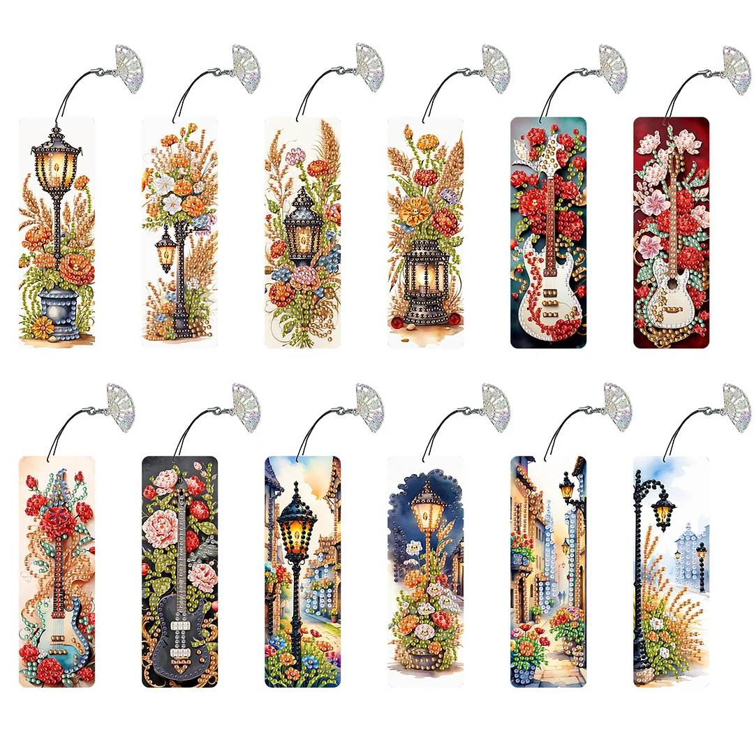 12Pcs Flower Scenery DIY Diamond Painting Bookmarks for Reading Enthusiasts