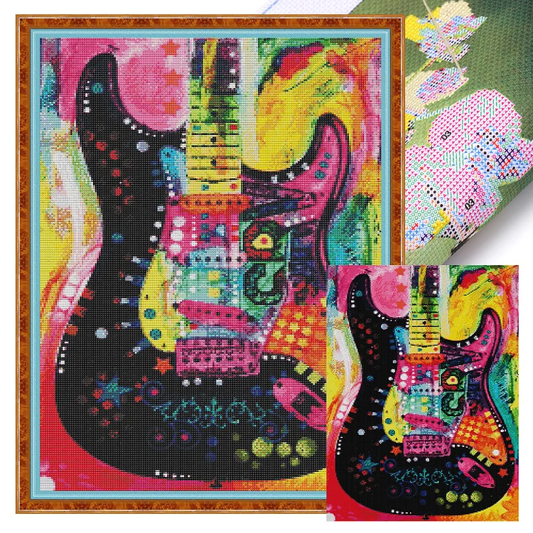 【Joy Sunday Brand】Colorful guitar 41*55cm 14CT Stamped Canvas Cross Stitch gbfke