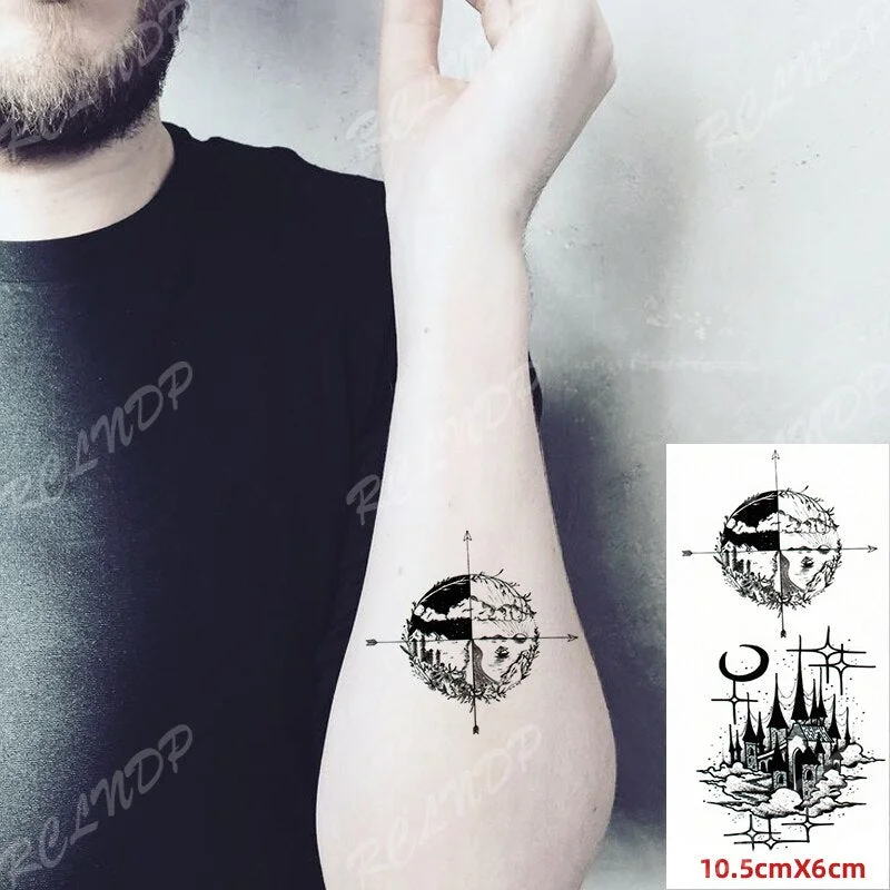 Waterproof Temporary Tattoo Sticker Compass Arrow Roman Clock Anchor Small Body Art Flash Tattoo Fake Tattoo for Women Men