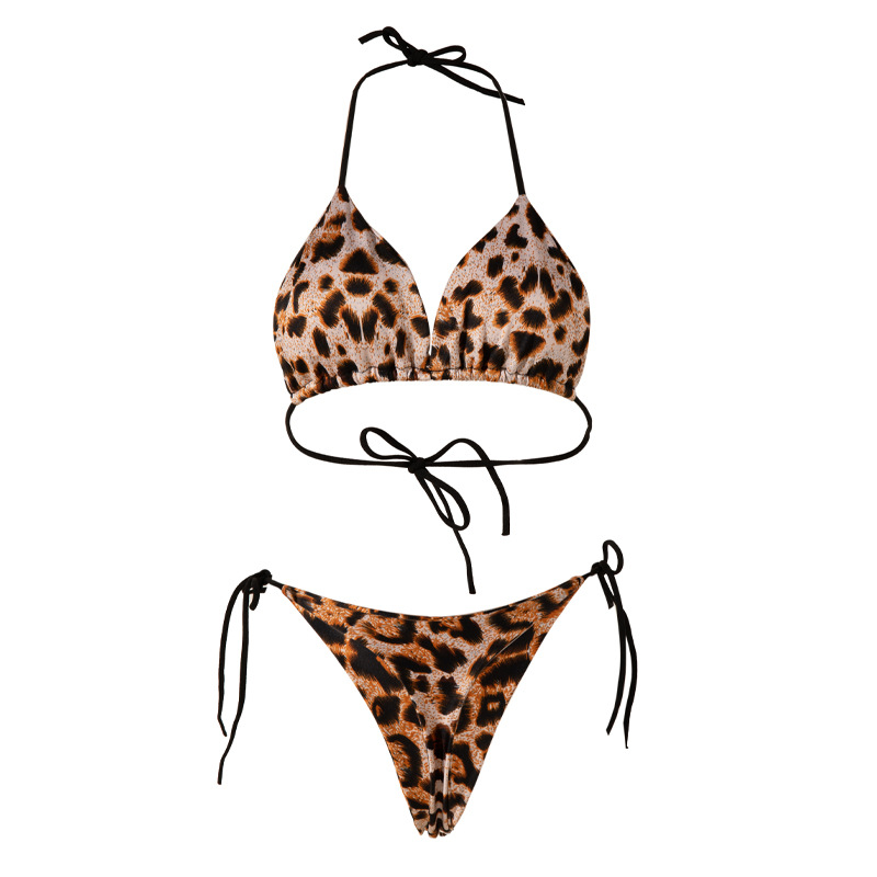 Mature Women Solid Color Lace-up Three-point T-back Bikini Swimsuit