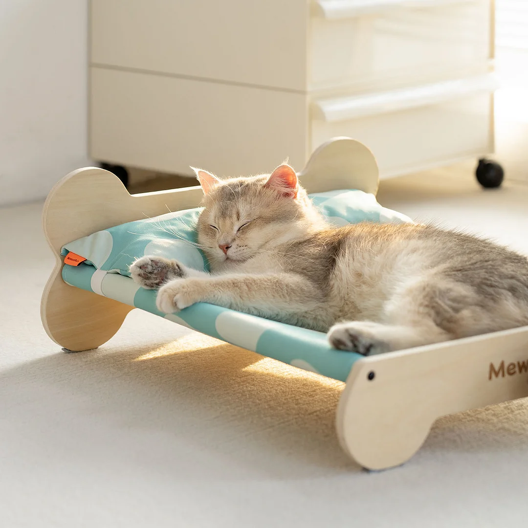 Bone-Shaped Wooden Cat Bed  Mewoofun