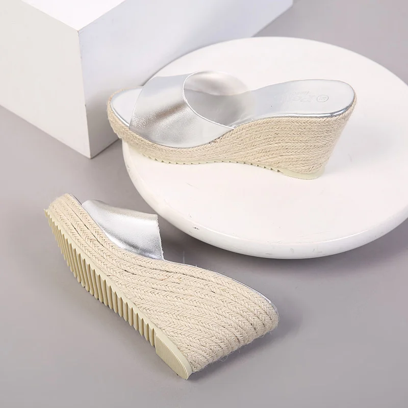 Wongn Wongn New Cool Drag Summer Fashion Outside Wear Shoes Female Thick With Hemp Rope Versatile Flip-Flops Slope With Thick Bottom High Heel Korean Version