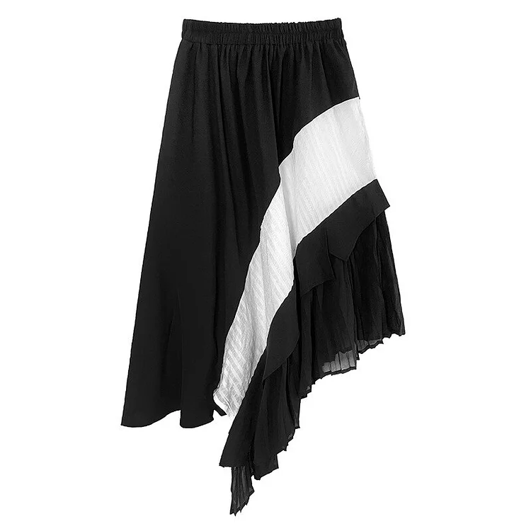 Chic Elastic Waist Patchwork Irregular Skirt              