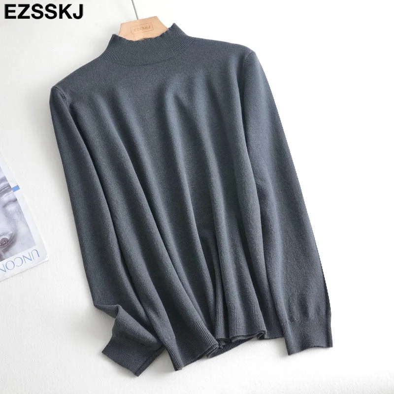 Basic Loose soft solid color turtleneck Sweater Pullover Women Casual Long Sleeve chic bottom Sweater Female Jumpers top