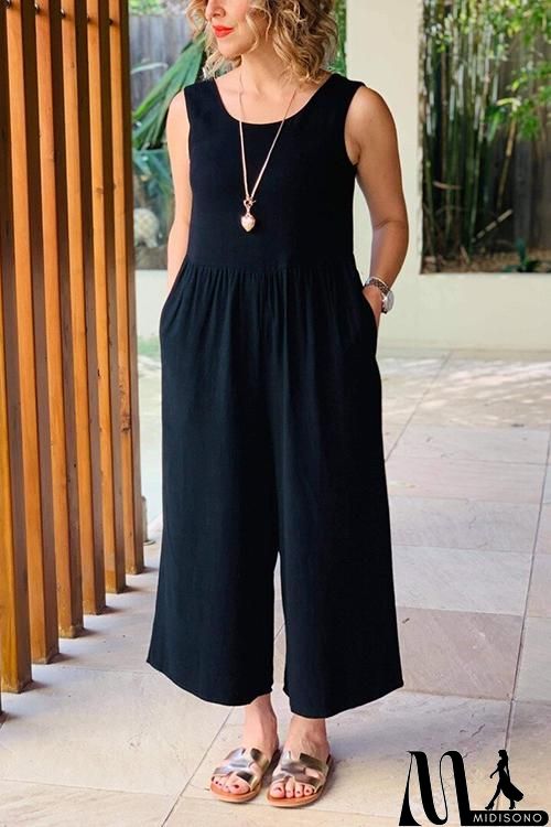 MidiSono - Pockets Sleevelss Wide Leg Jumpsuits