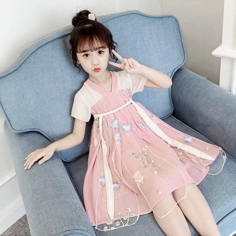 baby girl dress 2-11 years old Hanfu children Tang costume Classical little fairy baby girl clothes Ethnic embroidered flower